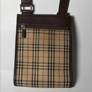 Burberry Beige Check Messenger Bag with Brown Trim